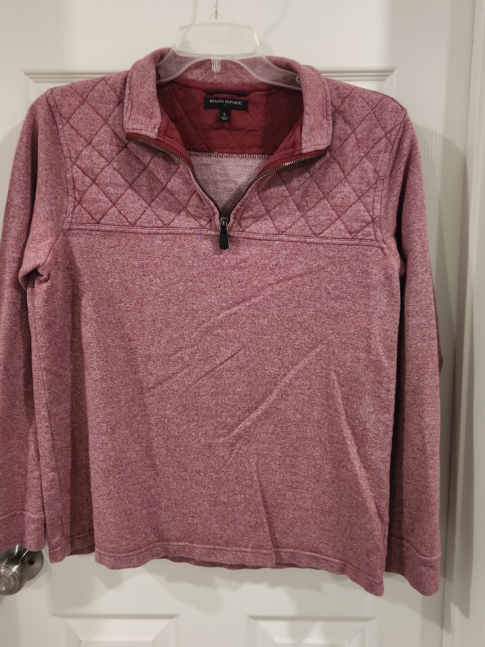 Banana Republic Factory Quilted Yoke 1/4 Zip Pullover Sweatshirt Mens L Burgundy